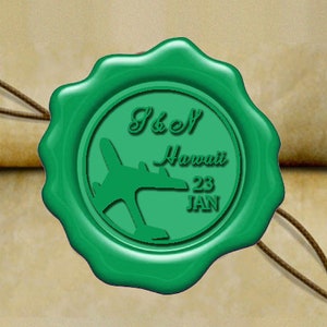 Selo de cera para data e local de casamento de avião personalizado / casamento no destino / convite de casamento no exterior / personalizado / personalizado
