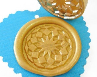 Sello de lacre con flor de mandala dodecágono: sobre para invitación de boda