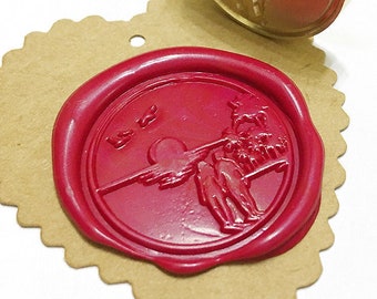 COUPLE WATCHING SUNSET Wax Seal Stamp / Wedding Party Invitation / Beach Wedding / Starter Kit / Box Set / Wax Sealing (ref :M)