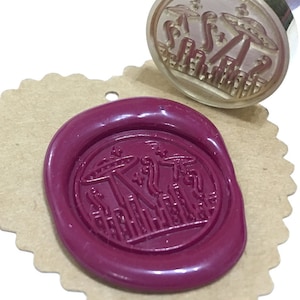 UFO Space Alien Wax Seal Stamp / Wedding Invitation / Birthday Party / Envelope Letter Seal / Sealing Stick / Starter Gift Box Set (ref : M)