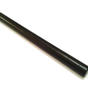 May include: A dark brown, cylindrical wooden dowel rod. The rod is straight with a smooth, polished surface and rounded ends. The dowel is set against a white background.
