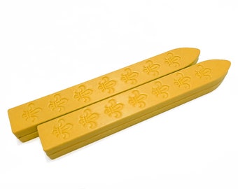 2 x MANGO YELLOW Wax Stick (no wick Fleur de lis pattern) for Wax Seal Stamp / Wedding Invite / Birthday Party Invitation