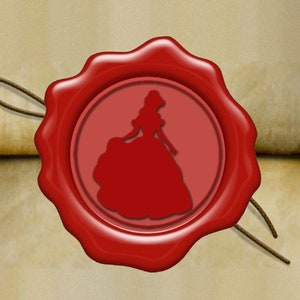 Timbro sigillo in ceralacca PRINCESS BELLE / La bella e la bestia / Invito di nozze / Festa di compleanno / Sigillo per busta da lettera / Set di scatole regalo (rif.: M)