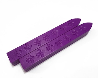 2 x EGGPLANT PURPLE Sealing Wax Stick / no wick / Fleur de lis pattern / Wax Seal Stamp / Wedding Invitation / Birthday Party (ref : AK)