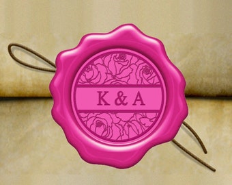 ROSE Flower Initials Wax Seal Stamp / Custom Initials or Family Name RSVP  / Personalized Stamp / Wedding Party Invitation / Gift Box Set
