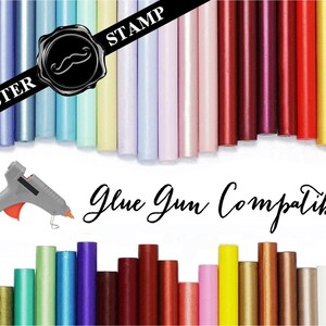 May include: Assortment of colorful wax sticks for sealing envelopes and letters. The wax sticks are compatible with glue guns. The image also includes a glue gun and a stamp with the text "Mister Stamp".
