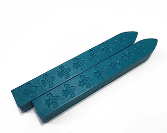 2 x DARK TEAL Wax Stick (no wick Fleur de lis pattern) for Wax Seal Stamp / Wedding Invitation