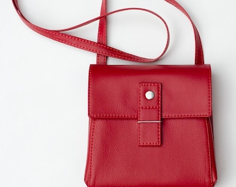 Small red purse Mini crossbody bag Vegan leather pouch Square flap bag Small crossbody purse