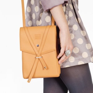 Orange leather crossbody bag Vegan crossbody purse Small messenger bag women Crossbody phone bag Vegan leather flap bag