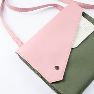 Small crossbody bag Vegan purse crossbody Vegan leather bag Pink and green purse Vegan crossbody bag women Colorblock handbag Handmade image 1