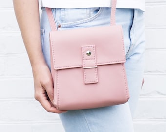 Small crossbody bag Blush pink purse crossbody Mini bag iPhone crossbody purse Pink handbag Small leather purse Vegan crossbody bag women