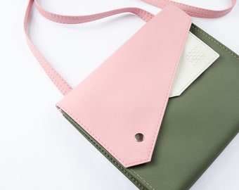 Small crossbody bag Vegan purse crossbody Vegan leather bag Pink and green purse Vegan crossbody bag women Colorblock handbag Handmade