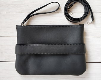 Black clutch with hand strap Vegan leather purse crossbody Evening clutch bag Vegan bag Black clutch purse Small crossbody bag