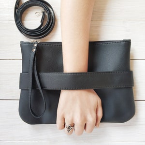 Black clutch purse crossbody Vegan leather clutch bag Evening clutch with hand strap Vegan gift for women Black crossbody bag Small handbag