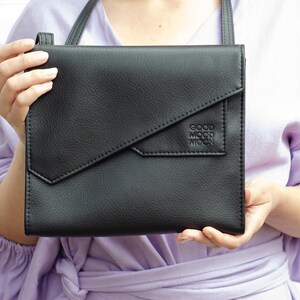 Small crossbody bag Vegan leather bag women Yellow crossbody purse Geometric purse with flap Black
