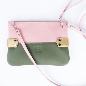 Vegan leather clutch bag Crossbody purse Evening clutch Vegan gift for women Small vegan purse Green clutch hand strap Blush pink purse image 4