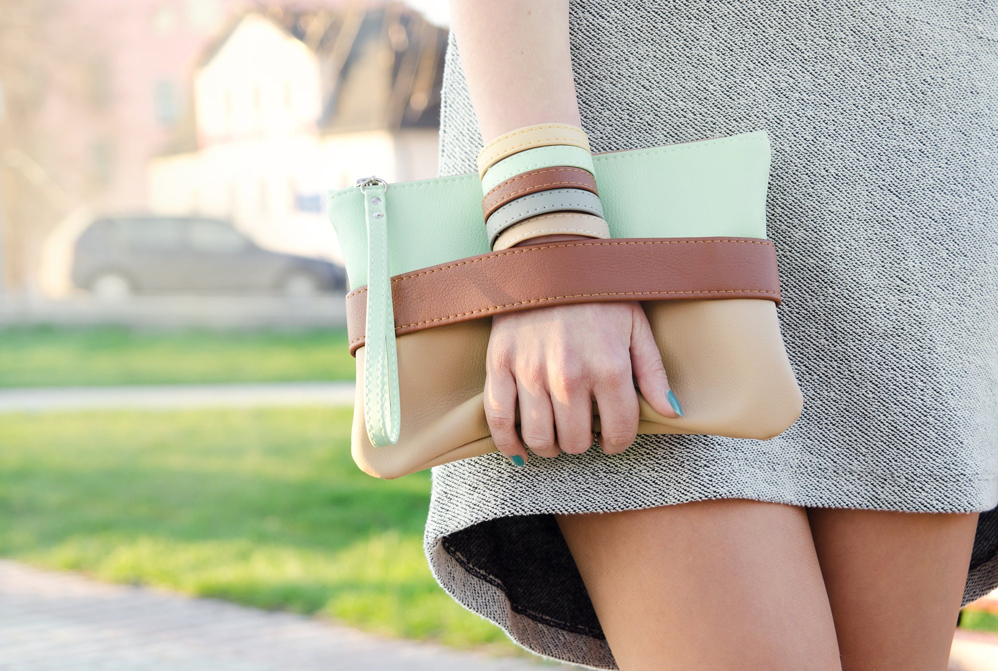 Vegan Leather Clutch With Hand Strap Navy Blue Clutch Bag Evening