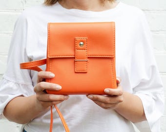 Orange crossbody purse Vegan leather small crossbody bag for phone Structured mini handbag