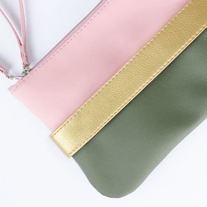 Vegan leather clutch bag Crossbody purse Evening clutch Vegan gift for women Small vegan purse Green clutch hand strap Blush pink purse image 5