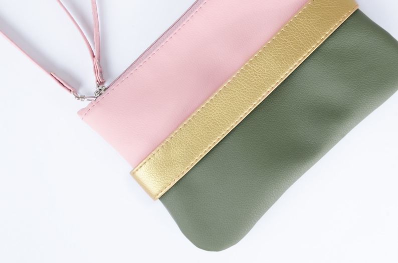 Vegan leather clutch bag Crossbody purse Evening clutch Vegan gift for women Small vegan purse Green clutch hand strap Blush pink purse image 5