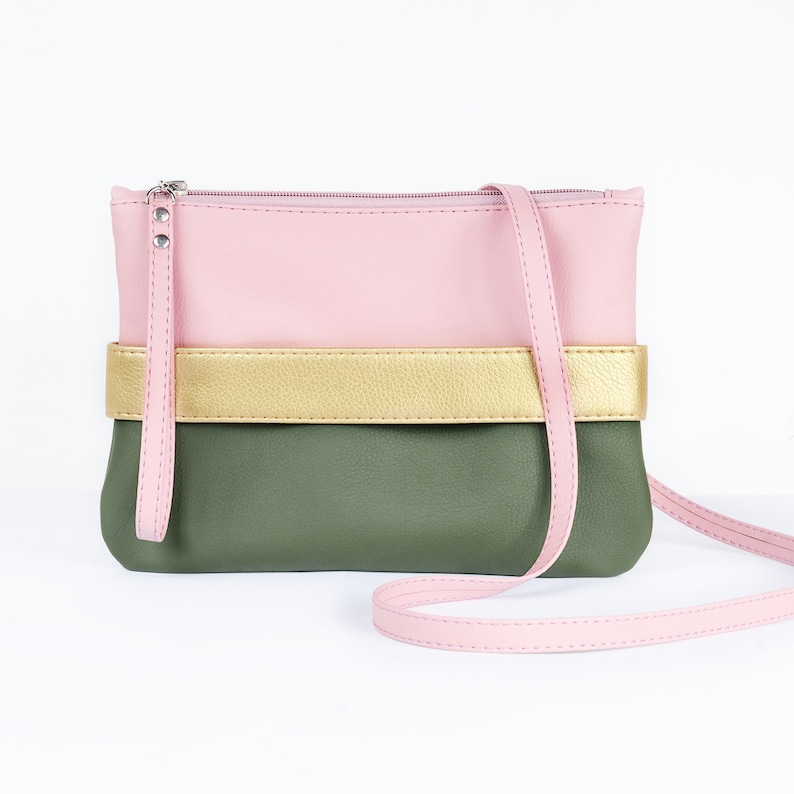 Vegan leather clutch bag Crossbody purse Evening clutch Vegan gift for women Small vegan purse Green clutch hand strap Blush pink purse Bild 2