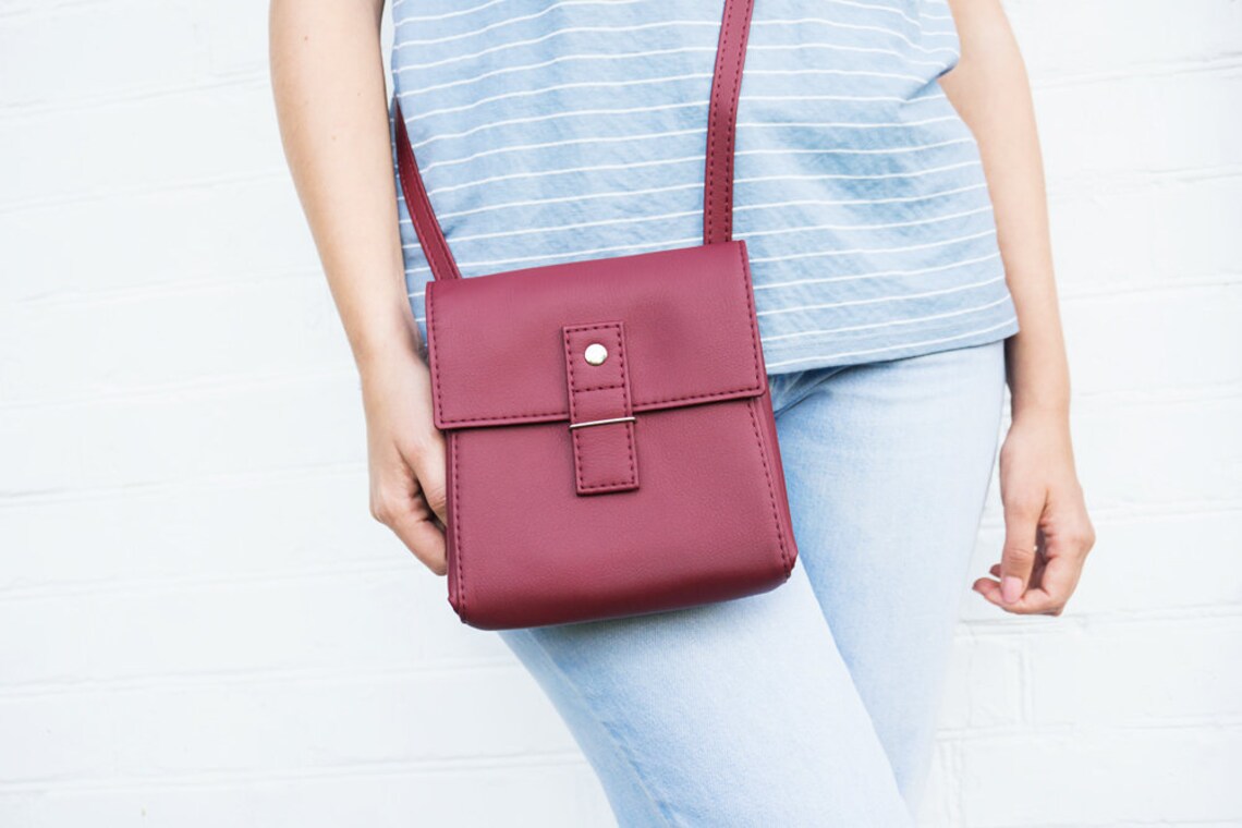 Burgundy Crossbody Bag Vegan Leather Crossbody Purse Small Etsy
