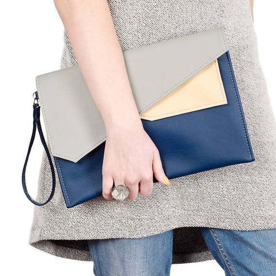 large navy clutch bag