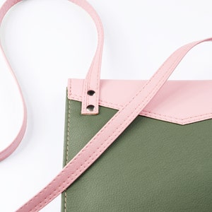 Small crossbody bag Vegan purse crossbody Vegan leather bag Pink and green purse Vegan crossbody bag women Colorblock handbag Handmade image 7