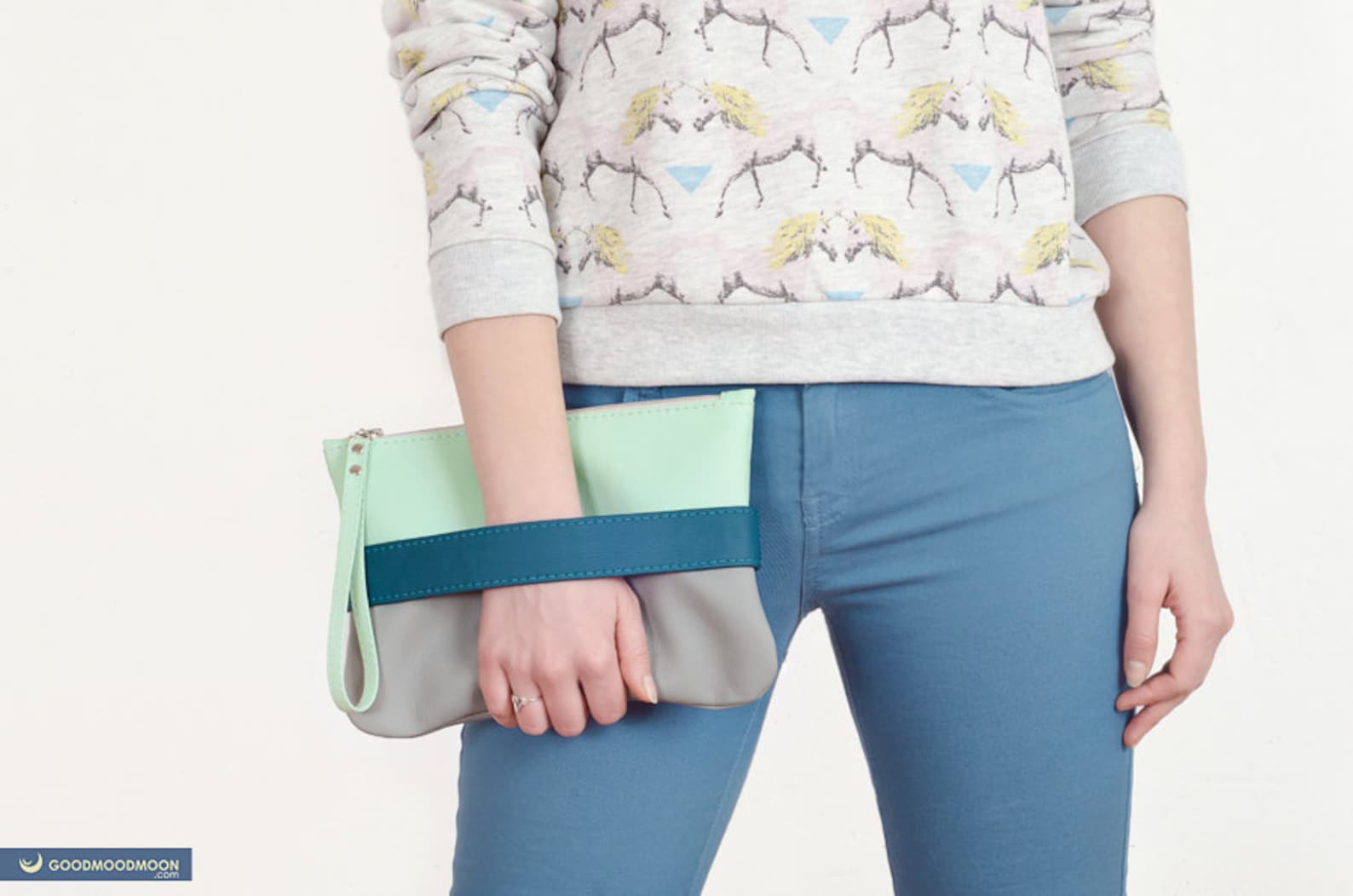 Vegan Leather Chain Trim Clutch Bag