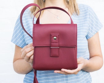 Small purse crossbody Burgundy vegan leather cross body bag women Flap crossbody phone purse Mini square handbag