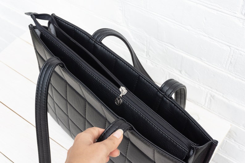 Black Laptop Bag Women Leather Computer Bag Vegan Tote Bag Etsy