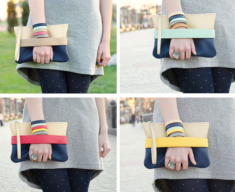 Vegan Leather Wristlet Clutch Navy Clutch Bag Vegan Purse Etsy