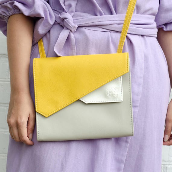 Small crossbody bag Vegan leather bag women Yellow crossbody purse Geometric purse with flap