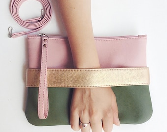 Pink and green purse Vegan leather clutch bag Desert chic evening bag Boho glam wedding guest purse