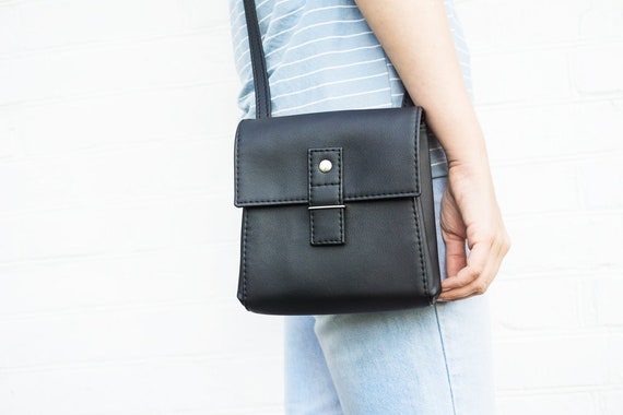 Mini Vegan Leather Crossbody Bag - Black