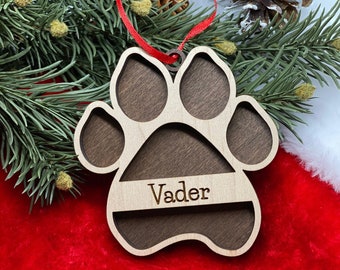 Pet dog cat animal personalized name wood Christmas ornament