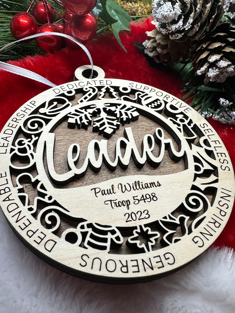 Ornament Custom Leader Name Year or Personalized Message Laser Cut Wood ...