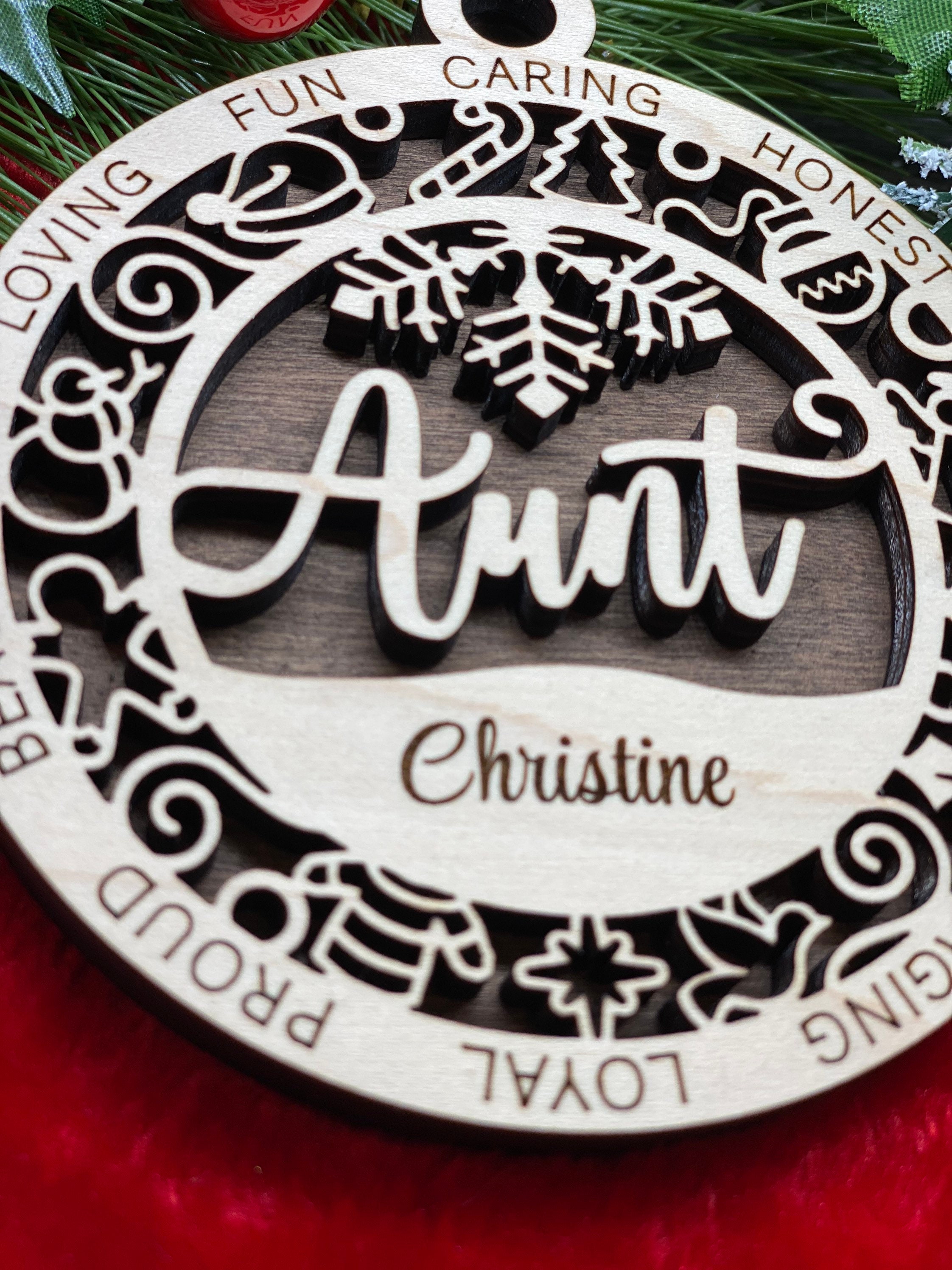 Ornament Aunt Auntie Name Custom Personalized Laser Cut Wood Christmas ...