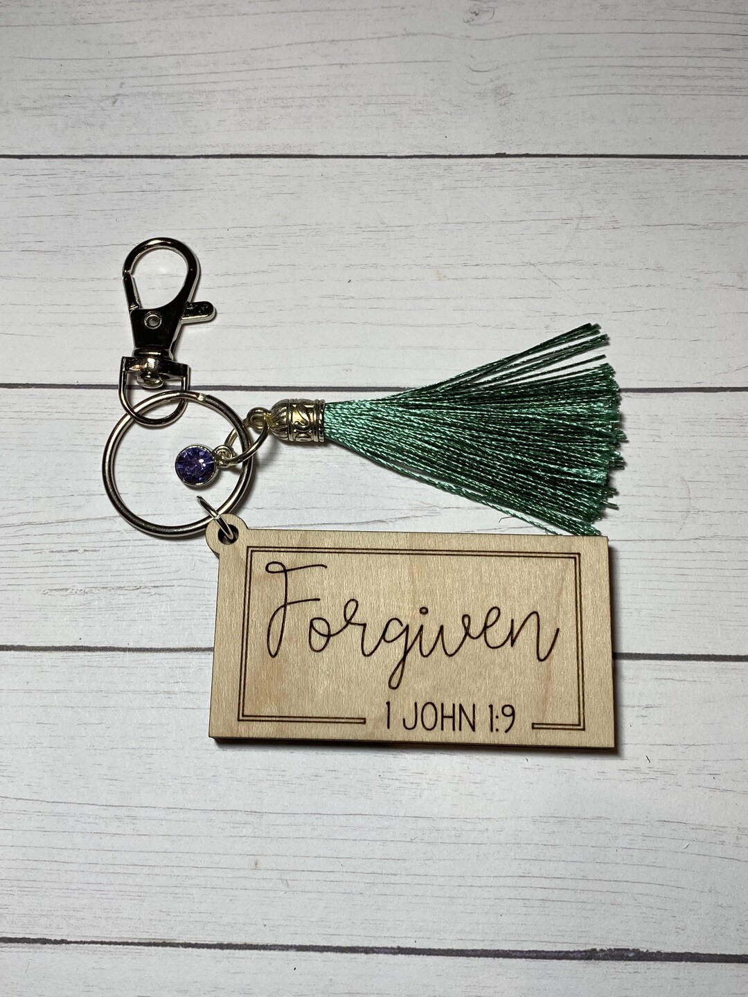 Wooden Engraved Keychain Forgiven Cursive Scripture Religious Bible ...