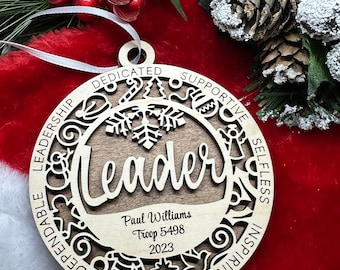 Ornament custom Leader name year or personalized message laser cut wood Christmas gift holiday