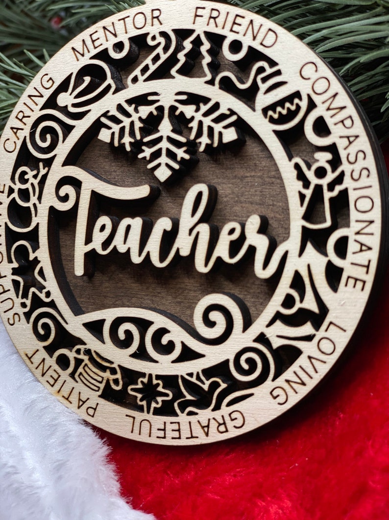 Ornament Teacher Laser Cut Wood Christmas Gift Holiday Etsy