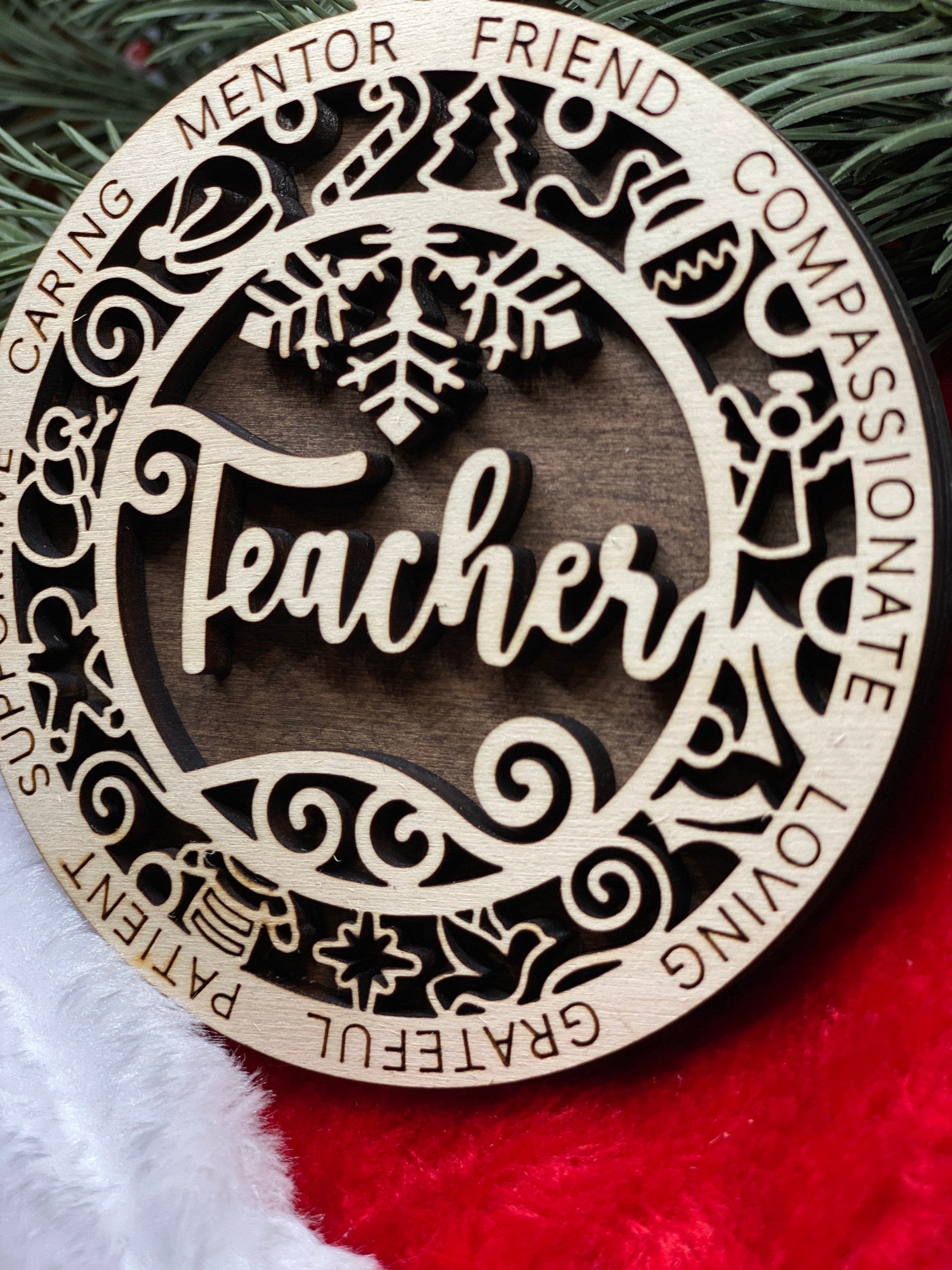 Ornament Teacher Laser Cut Wood Christmas Gift Holiday Etsy
