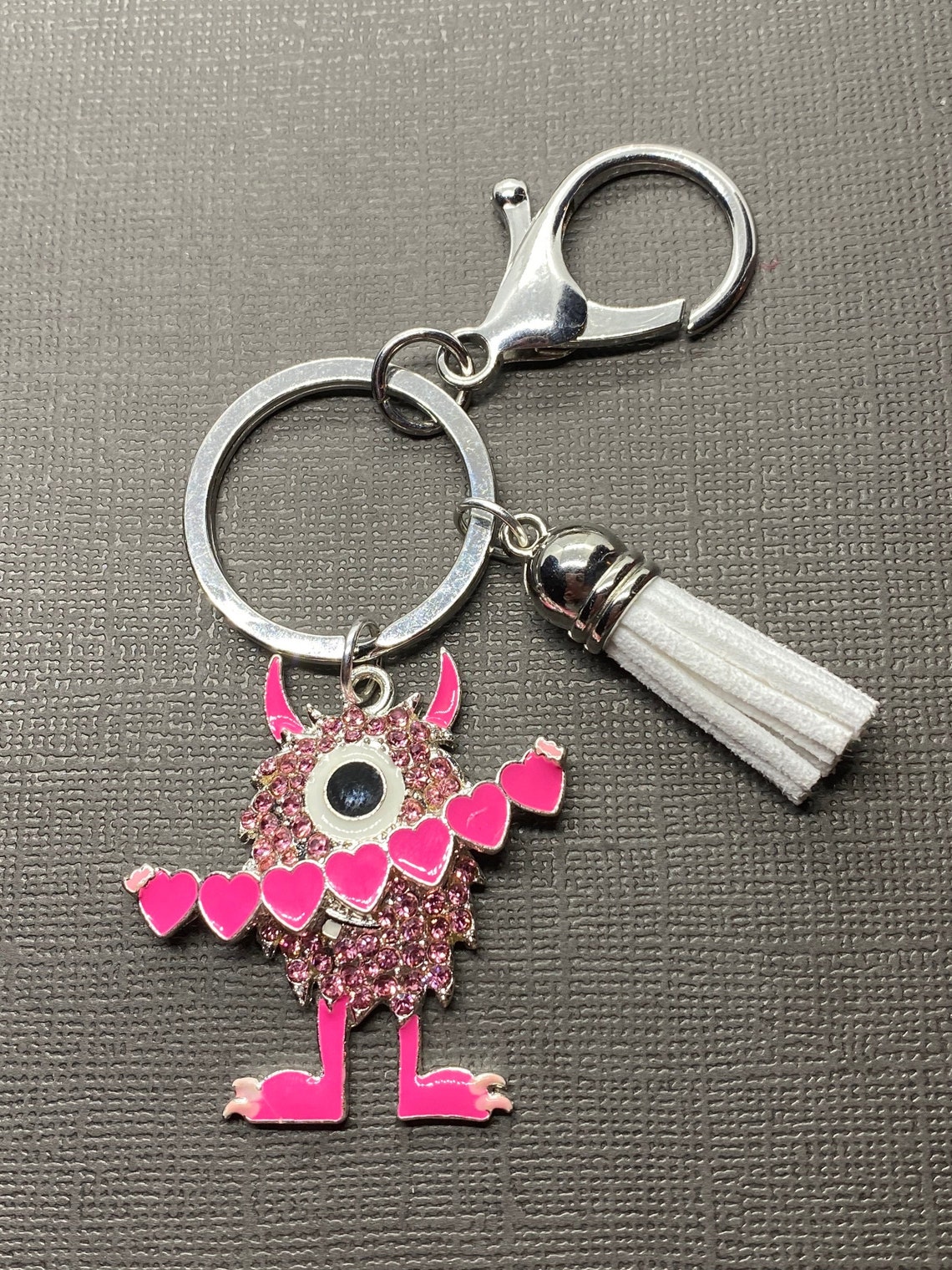 Keychain gift pink love monster with hearts rhinestone and Etsy