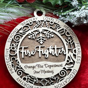 Ornament custom Fireman fire fighter hero laser cut wood Christmas gift holiday