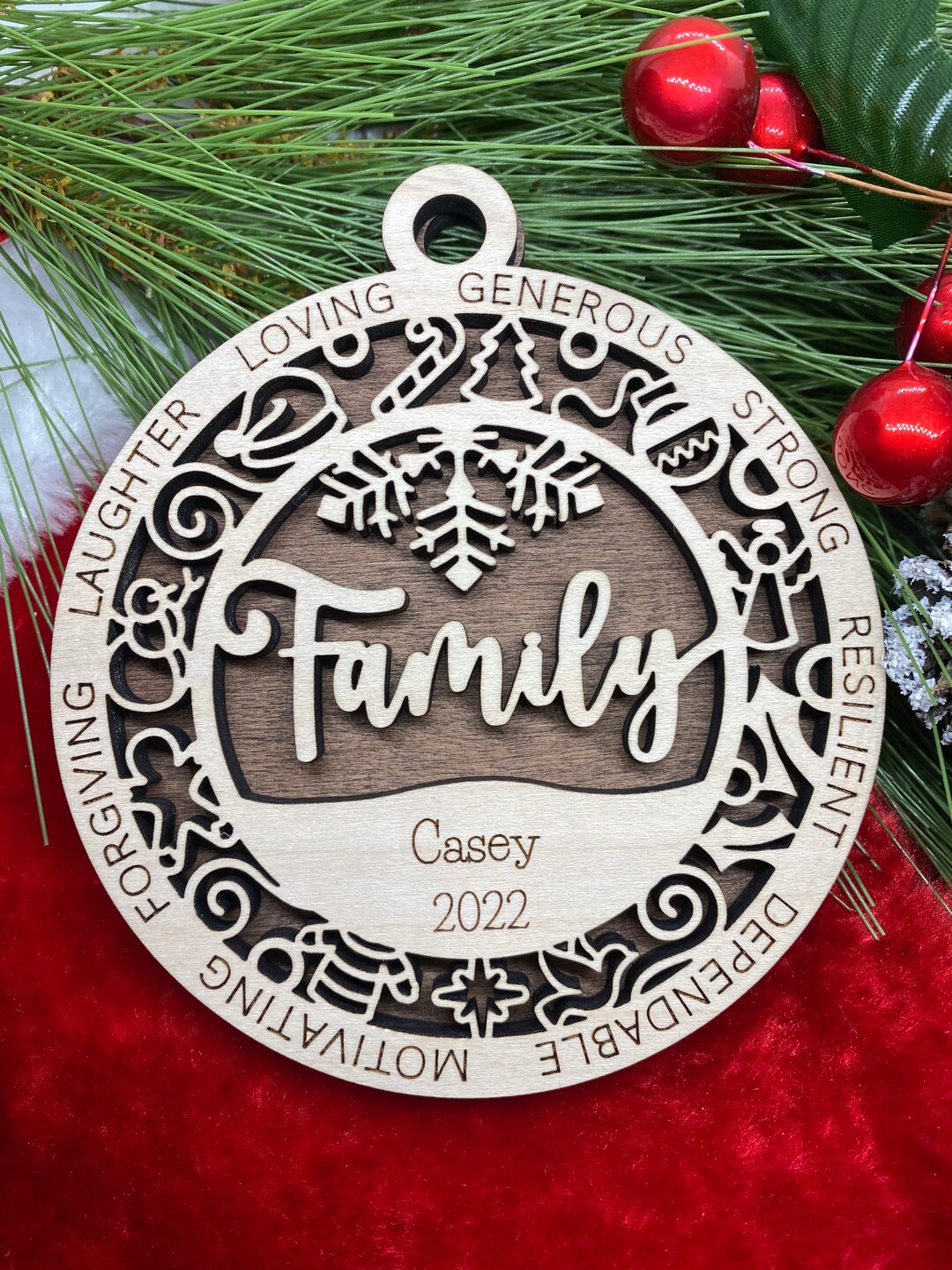 Ornament Family Personalized Names Year Laser Cut Wood Christmas Gift ...