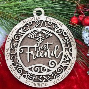 Ornament best friend friends laser cut wood Christmas gift holiday