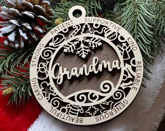 Ornament grandma grandmother laser cut wood Christmas gift holiday