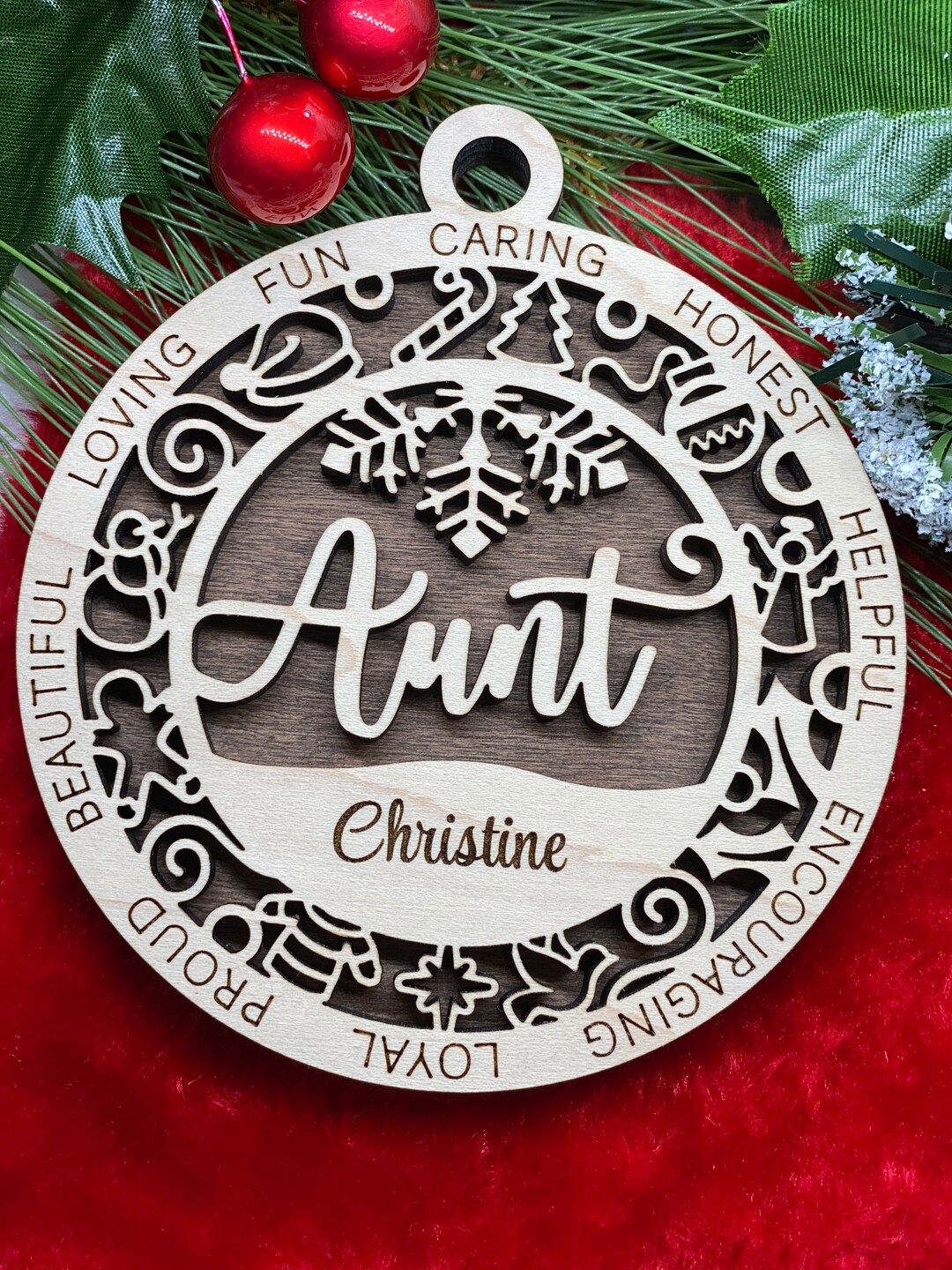 Ornament Aunt Auntie Name Custom Personalized Laser Cut Wood Christmas ...