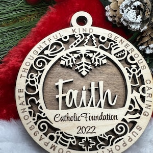 FAITH religious  ornament custom engraved message or name personalized laser cut wood Christmas gift holiday