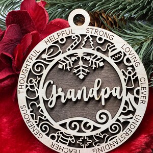 Ornament grandpa grandfather laser cut wood Christmas gift holiday